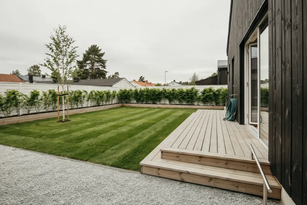 altanbygge och markarbete vid radhus i hjorthagen